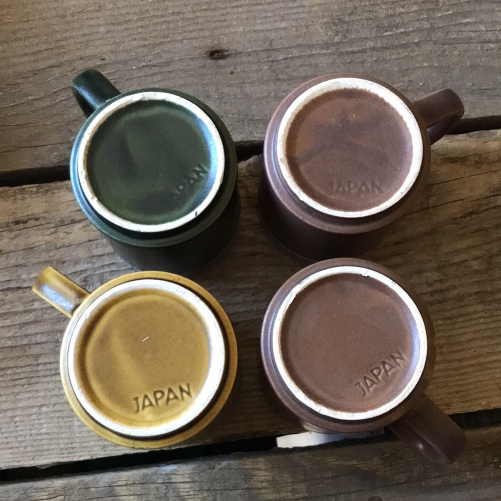 VTG 70s Set of 4 Mismatched Boho Earthy Dip Glaze Ceramic Mugs, Made in Japan - Picture 11 of 11